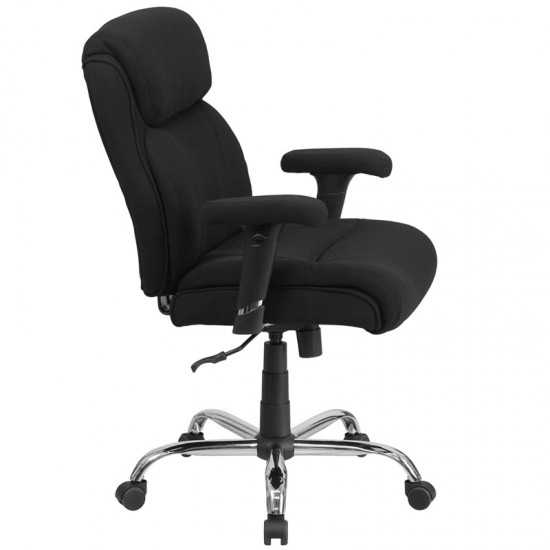 Big & Tall 400 lb. Rated Black Fabric Ergonomic Task Office Chair with Line Stitching and Adjustable Arms