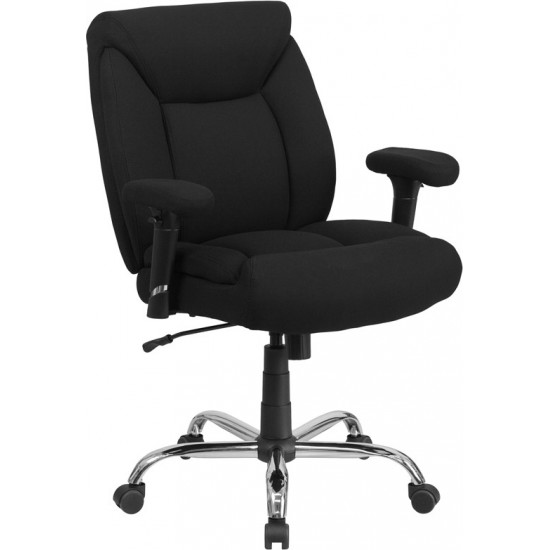 Big & Tall 400 lb. Rated Black Fabric Deep Tufted Swivel Ergonomic Task Office Chair with Adjustable Arms