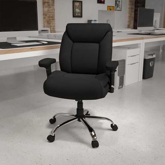 Big & Tall 400 lb. Rated Black Fabric Deep Tufted Swivel Ergonomic Task Office Chair with Adjustable Arms