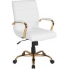 Mid-Back White LeatherSoft Executive Swivel Office Chair with Gold Frame and Arms