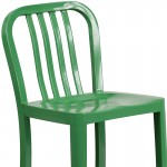 Commercial Grade 24" High Green Metal Indoor-Outdoor Counter Height Stool with Vertical Slat Back