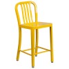 Commercial Grade 24" High Yellow Metal Indoor-Outdoor Counter Height Stool with Vertical Slat Back