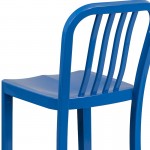 Commercial Grade 30" High Blue Metal Indoor-Outdoor Barstool with Vertical Slat Back