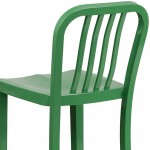 Commercial Grade 30" High Green Metal Indoor-Outdoor Barstool with Vertical Slat Back