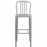 Commercial Grade 30" High Silver Metal Indoor-Outdoor Barstool with Vertical Slat Back