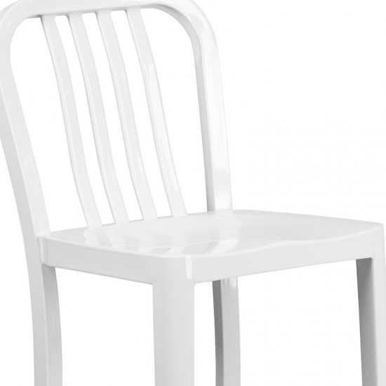 Commercial Grade 30" High White Metal Indoor-Outdoor Barstool with Vertical Slat Back