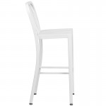 Commercial Grade 30" High White Metal Indoor-Outdoor Barstool with Vertical Slat Back