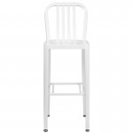 Commercial Grade 30" High White Metal Indoor-Outdoor Barstool with Vertical Slat Back