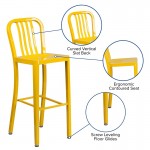 Commercial Grade 30" High Yellow Metal Indoor-Outdoor Barstool with Vertical Slat Back