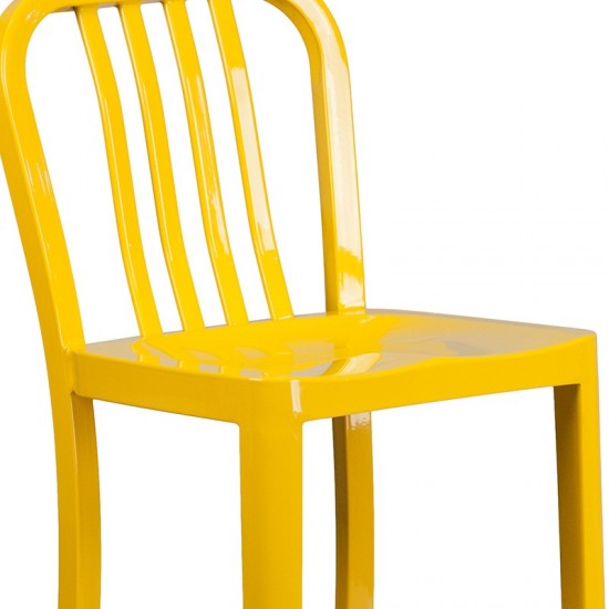 Commercial Grade 30" High Yellow Metal Indoor-Outdoor Barstool with Vertical Slat Back