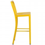 Commercial Grade 30" High Yellow Metal Indoor-Outdoor Barstool with Vertical Slat Back