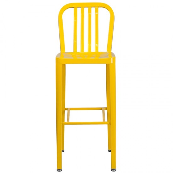 Commercial Grade 30" High Yellow Metal Indoor-Outdoor Barstool with Vertical Slat Back