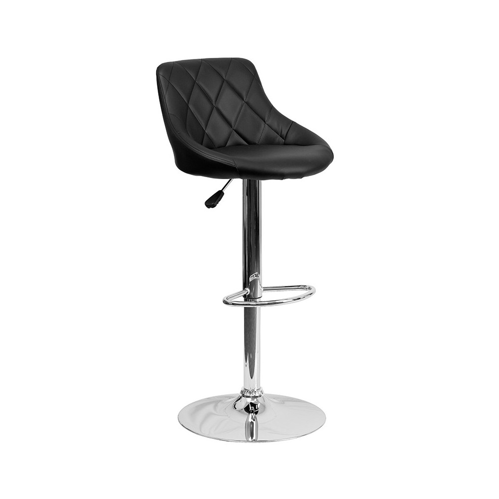 Contemporary Black Vinyl Bucket Seat Adjustable Height Barstool with Diamond Pattern Back and Chrome Base Contemporary Black Vinyl Bucket Seat Adjustable Height Barstool with Diamond Pattern Back and Chrome Base