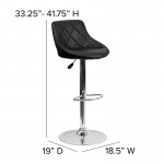 Contemporary Black Vinyl Bucket Seat Adjustable Height Barstool with Diamond Pattern Back and Chrome Base