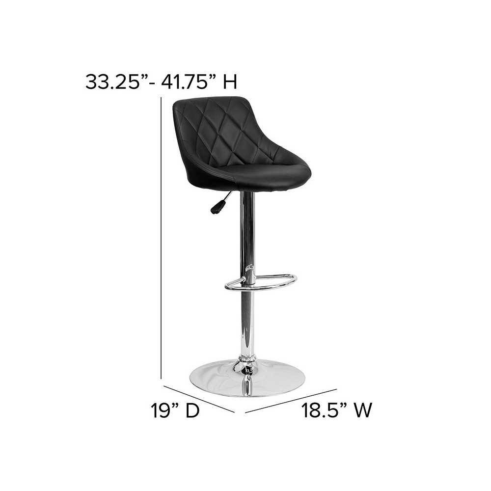 Contemporary Black Vinyl Bucket Seat Adjustable Height Barstool with ...