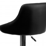 Contemporary Black Vinyl Bucket Seat Adjustable Height Barstool with Diamond Pattern Back and Chrome Base