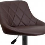 Contemporary Brown Vinyl Bucket Seat Adjustable Height Barstool with Diamond Pattern Back and Chrome Base