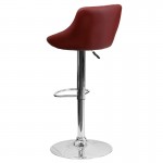 Contemporary Burgundy Vinyl Bucket Seat Adjustable Height Barstool with Diamond Pattern Back and Chrome Base