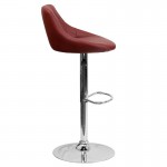 Contemporary Burgundy Vinyl Bucket Seat Adjustable Height Barstool with Diamond Pattern Back and Chrome Base