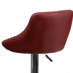 Contemporary Burgundy Vinyl Bucket Seat Adjustable Height Barstool with Diamond Pattern Back and Chrome Base