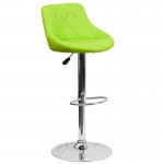 Contemporary Green Vinyl Bucket Seat Adjustable Height Barstool with Diamond Pattern Back and Chrome Base