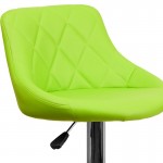 Contemporary Green Vinyl Bucket Seat Adjustable Height Barstool with Diamond Pattern Back and Chrome Base