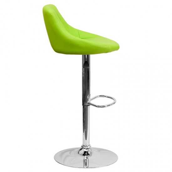 Contemporary Green Vinyl Bucket Seat Adjustable Height Barstool with Diamond Pattern Back and Chrome Base