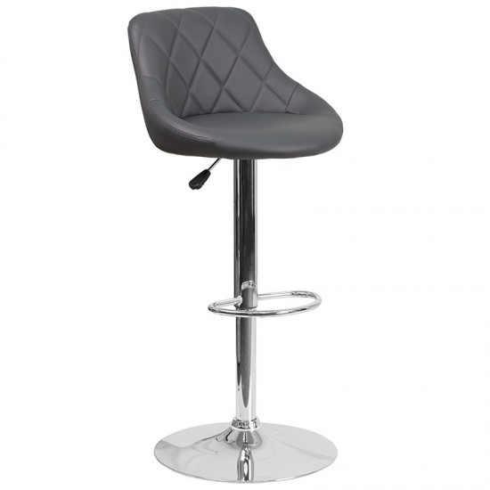 Contemporary Gray Vinyl Bucket Seat Adjustable Height Barstool with Chrome Base