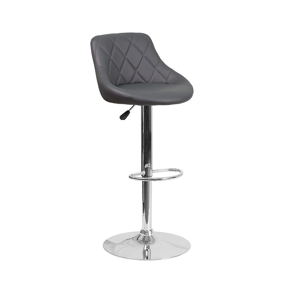 Contemporary Gray Vinyl Bucket Seat Adjustable Height Barstool with Chrome Base Contemporary Gray Vinyl Bucket Seat Adjustable Height Barstool with Chrome Base