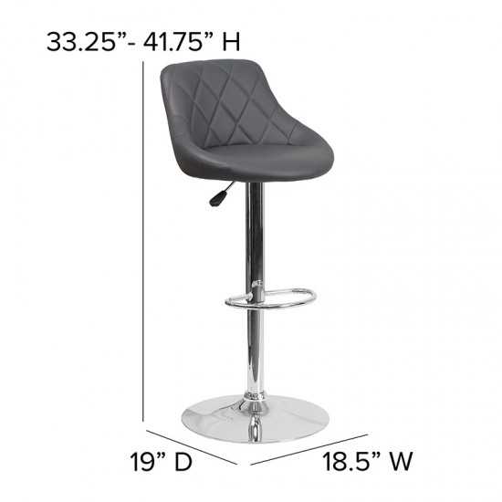 Contemporary Gray Vinyl Bucket Seat Adjustable Height Barstool with Chrome Base