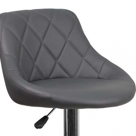 Contemporary Gray Vinyl Bucket Seat Adjustable Height Barstool with Chrome Base