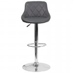 Contemporary Gray Vinyl Bucket Seat Adjustable Height Barstool with Chrome Base
