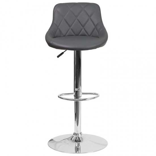 Contemporary Gray Vinyl Bucket Seat Adjustable Height Barstool with Chrome Base
