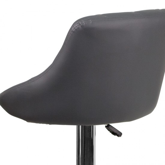 Contemporary Gray Vinyl Bucket Seat Adjustable Height Barstool with Chrome Base
