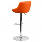 Contemporary Orange Vinyl Bucket Seat Adjustable Height Barstool with Diamond Pattern Back and Chrome Base