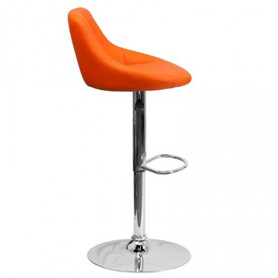 Contemporary Orange Vinyl Bucket Seat Adjustable Height Barstool with Diamond Pattern Back and Chrome Base