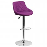 Contemporary Purple Vinyl Bucket Seat Adjustable Height Barstool with Diamond Pattern Back and Chrome Base