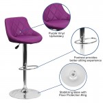 Contemporary Purple Vinyl Bucket Seat Adjustable Height Barstool with Diamond Pattern Back and Chrome Base