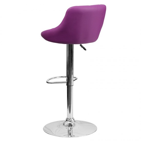 Contemporary Purple Vinyl Bucket Seat Adjustable Height Barstool with Diamond Pattern Back and Chrome Base