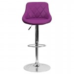 Contemporary Purple Vinyl Bucket Seat Adjustable Height Barstool with Diamond Pattern Back and Chrome Base