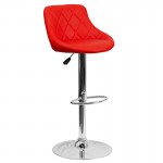 Contemporary Red Vinyl Bucket Seat Adjustable Height Barstool with Diamond Pattern Back and Chrome Base