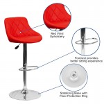 Contemporary Red Vinyl Bucket Seat Adjustable Height Barstool with Diamond Pattern Back and Chrome Base