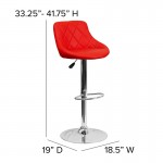 Contemporary Red Vinyl Bucket Seat Adjustable Height Barstool with Diamond Pattern Back and Chrome Base