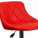 Contemporary Red Vinyl Bucket Seat Adjustable Height Barstool with Diamond Pattern Back and Chrome Base