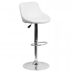 Contemporary White Vinyl Bucket Seat Adjustable Height Barstool with Diamond Pattern Back and Chrome Base