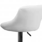 Contemporary White Vinyl Bucket Seat Adjustable Height Barstool with Diamond Pattern Back and Chrome Base