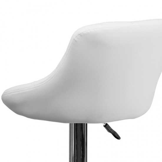 Contemporary White Vinyl Bucket Seat Adjustable Height Barstool with Diamond Pattern Back and Chrome Base