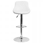 Contemporary White Vinyl Bucket Seat Adjustable Height Barstool with Diamond Pattern Back and Chrome Base