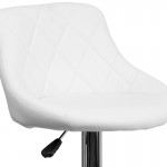 Contemporary White Vinyl Bucket Seat Adjustable Height Barstool with Diamond Pattern Back and Chrome Base