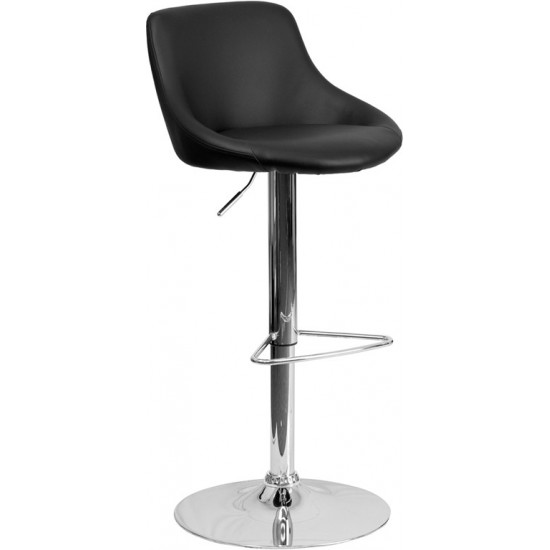 Contemporary Black Vinyl Bucket Seat Adjustable Height Barstool with Chrome Base